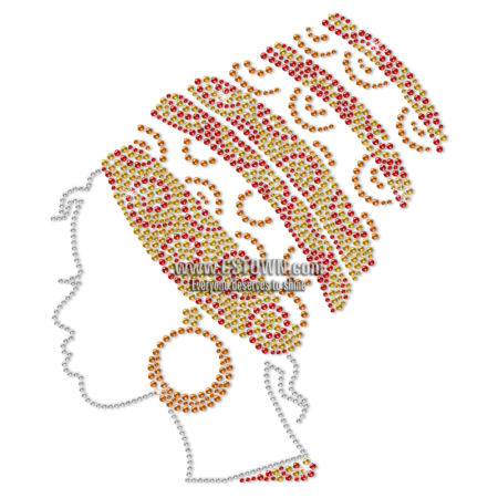 Afro Girl With Headscarf Rhinestone Transfer